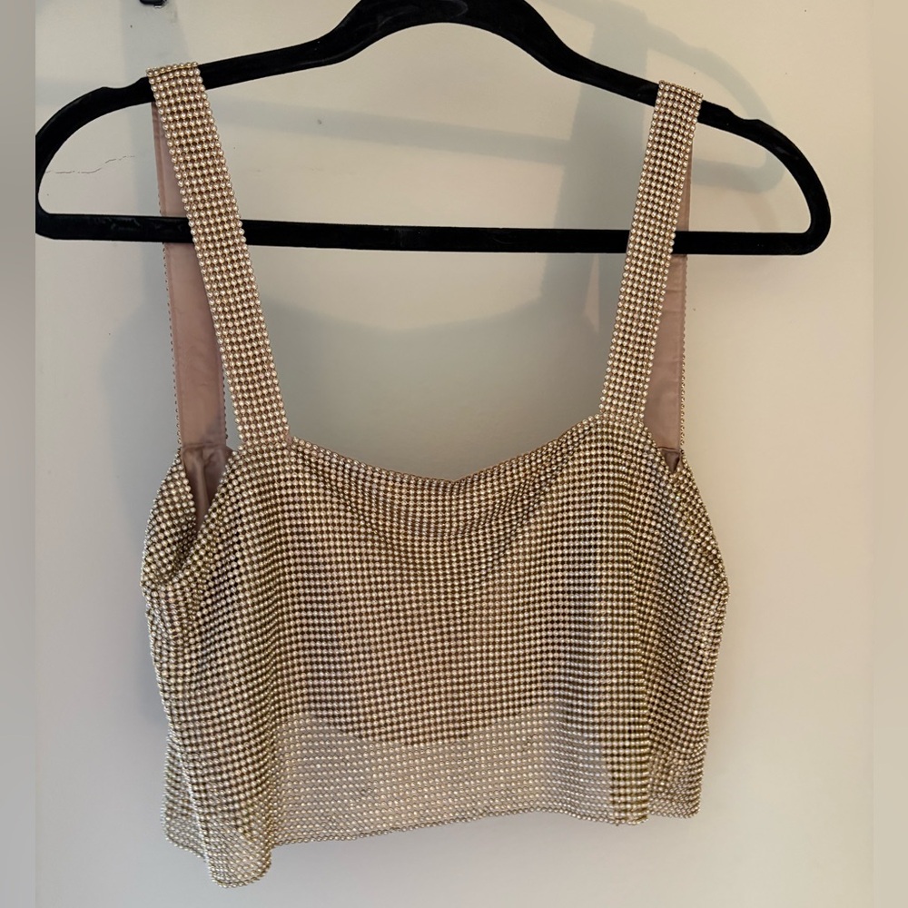 SNDYS Audrina Top Gold Metal Crop Top